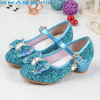 

New Butterfly Children Princess Sandal Girls Bowtie Hight Heels Party Dance Sandals For Baby Girls Kids Leather Shoes Size 26-37