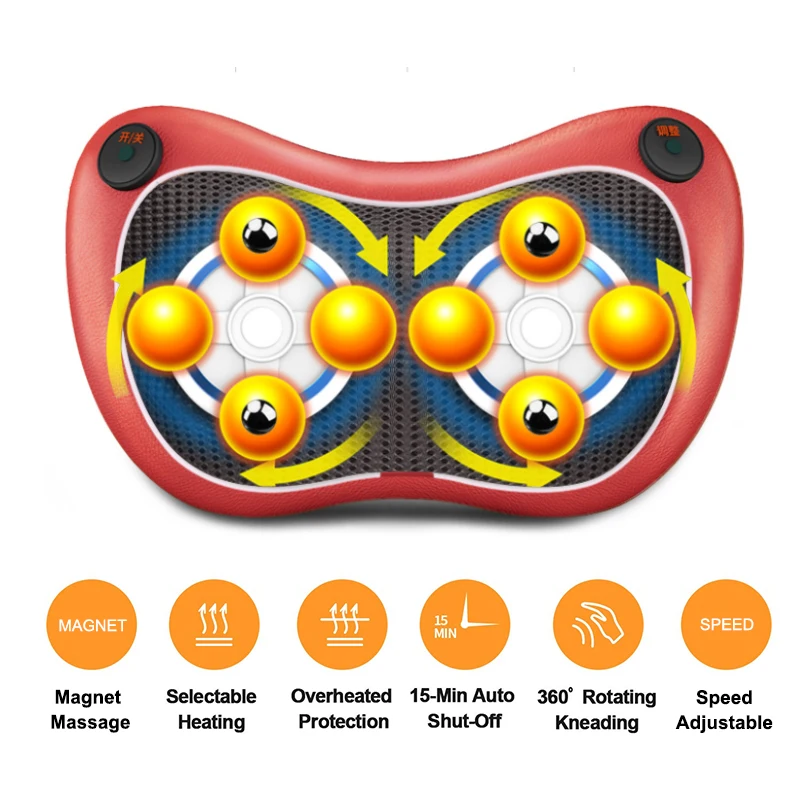 

Neck Massage Pillow Shiatsu 16 Head Heating Knead Car Home Electrical Magnet Full Body Back Relax Massager Massageador Cushion
