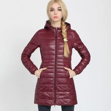 Женский ультра легкий пуховик на осень и зиму, белая куртка на утином пуху, парка с длинным рукавом, длинное пальто с капюшоном, тонкая теплая верхняя одежда RH038