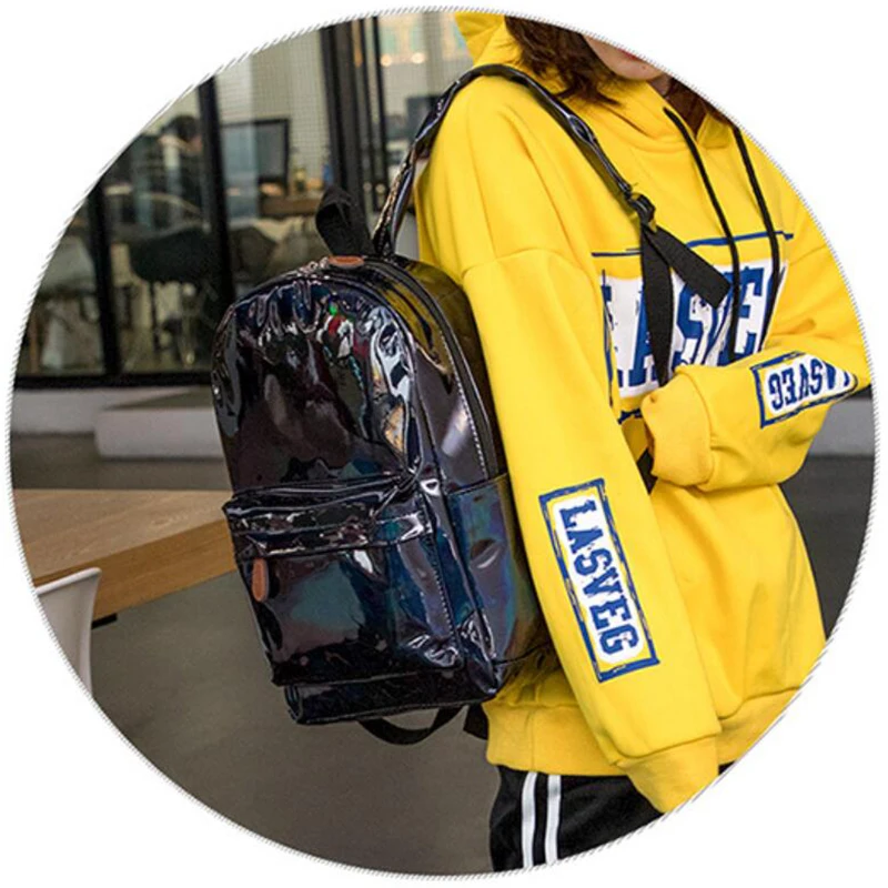 Женские лазерные голографические рюкзаки в студенческом стиле, блестящие кожаные рюкзаки для девочек-подростков, ПВХ, Большой Вместительный рюкзак, Mochilas femenina