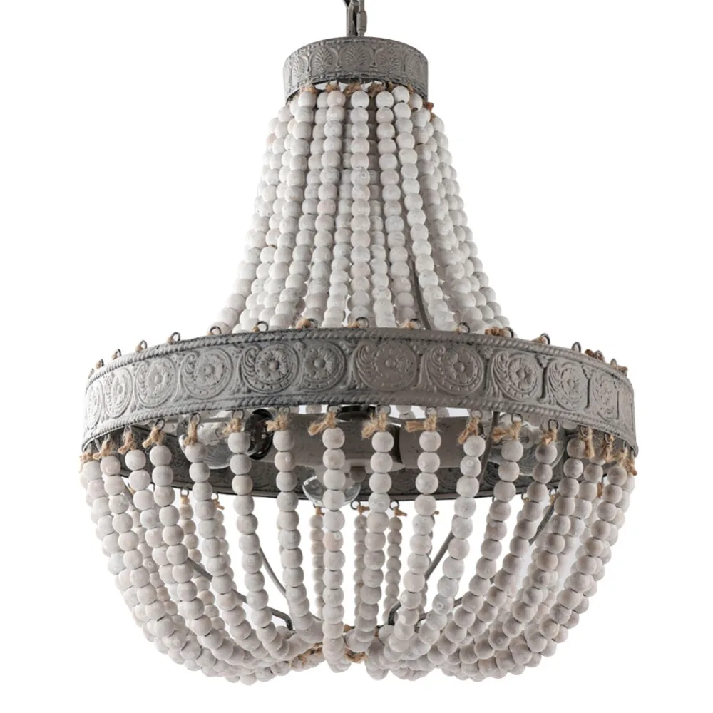  American country style retro hanging Lime white wooden beads pendant lamp LED lights E27 AC 110V 22 - 32655064273