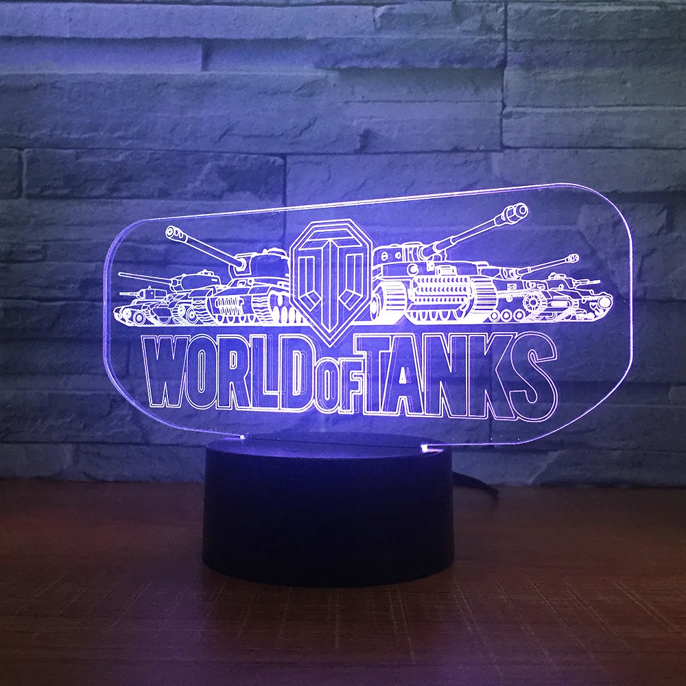 Мировой танк, 3D ночник, Электрический иллюзионный 3d светильник, светодиодный, 7 цветов, меняющийся, USB, сенсорный, настольная лампа для детей, подарок на день рождения
