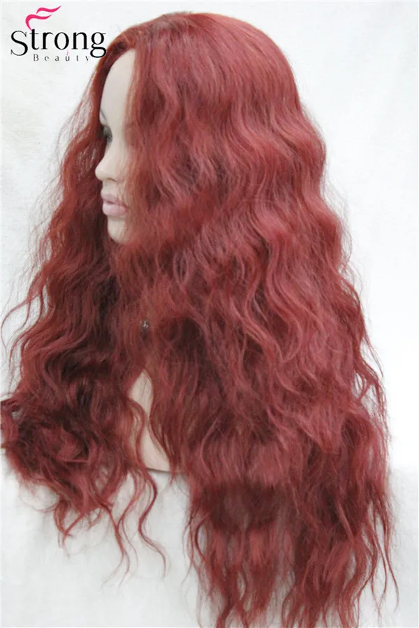 HHG-9211 350E High Quality Heat Resistant Dark Red Wavy Lace Front Long Wig (3)