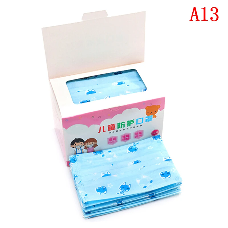 50Pcs Non-Woven Medical Earloop Respirator Cover Cartoon 3 Layer Mouth Face Mask Child Kids Disposable Anti Dust Mouth Mask - Цвет: 13