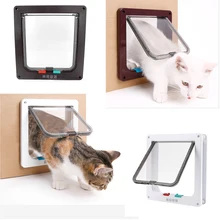 Pet Door 4 Way Lockable Security Flap Door For Dog Cat Kitten Wall Mount Door Animal Small Pet Gate Door Pet Supplies S/M/L Size