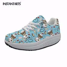 INSTANTARTS/милые женские туфли на платформе с принтом медведя; повседневная обувь на плоской подошве со шнуровкой; модные удобные кроссовки для девочек