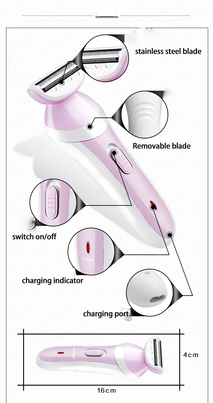 Kemei KM-1606Z Электрический Для женщин безболезненный Эпилятор удаление волос на теле моющаяся Бритва для триммер для женщин для бикини на одну ногу подмышек