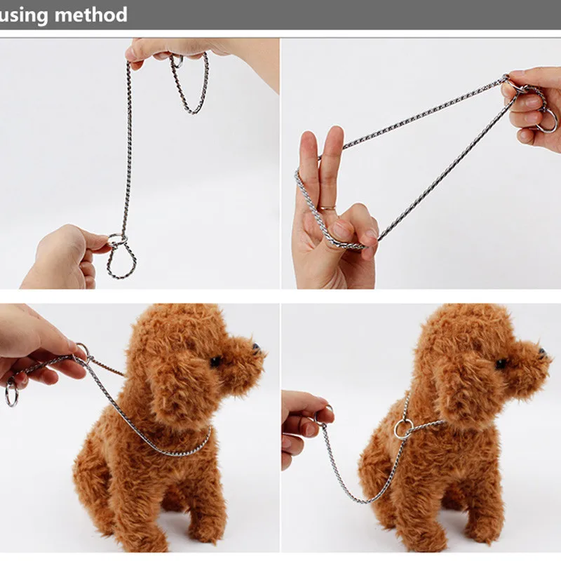 6 Sizes Dog Leash Silver Color Durable Outdoor Walking Training Snake Chain Dog Collar (7)