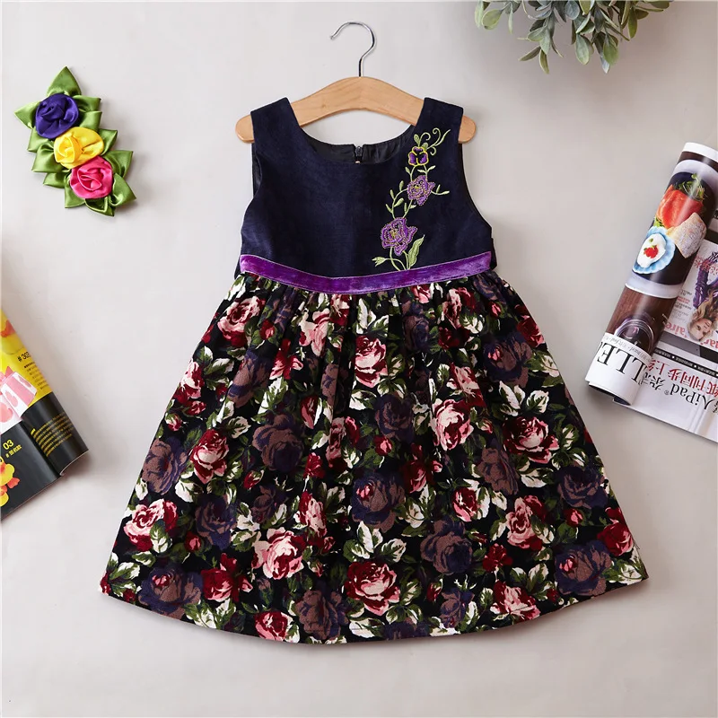 Весеннее платье с цветочным рисунком для девочек, платье принцессы, детское осенне-зимнее платье, детская одежда, праздничная одежда - Цвет: Violet