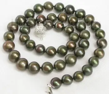 

Genuine 10mm green freshwater pearls necklace j7118 Noble style Natural Fine jewe FREE SHIPPING