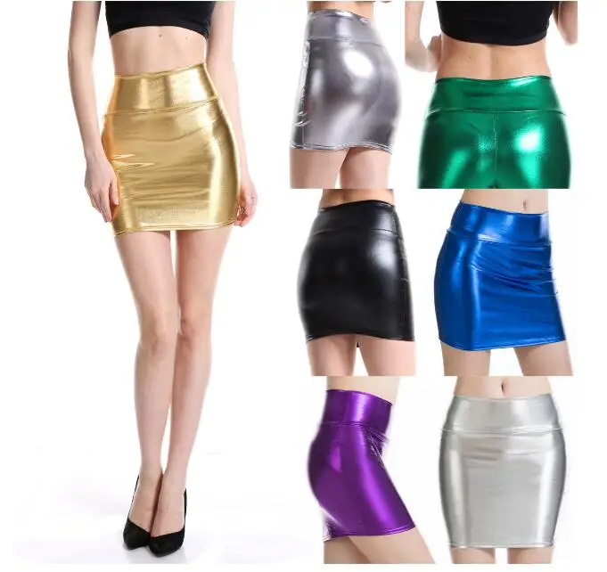 Soft PU Leather Skirts With High Waist Slim Hip Pencil Skirts Women Sexy Slim Tight leather Red /Black /Blue /Gray Skirts