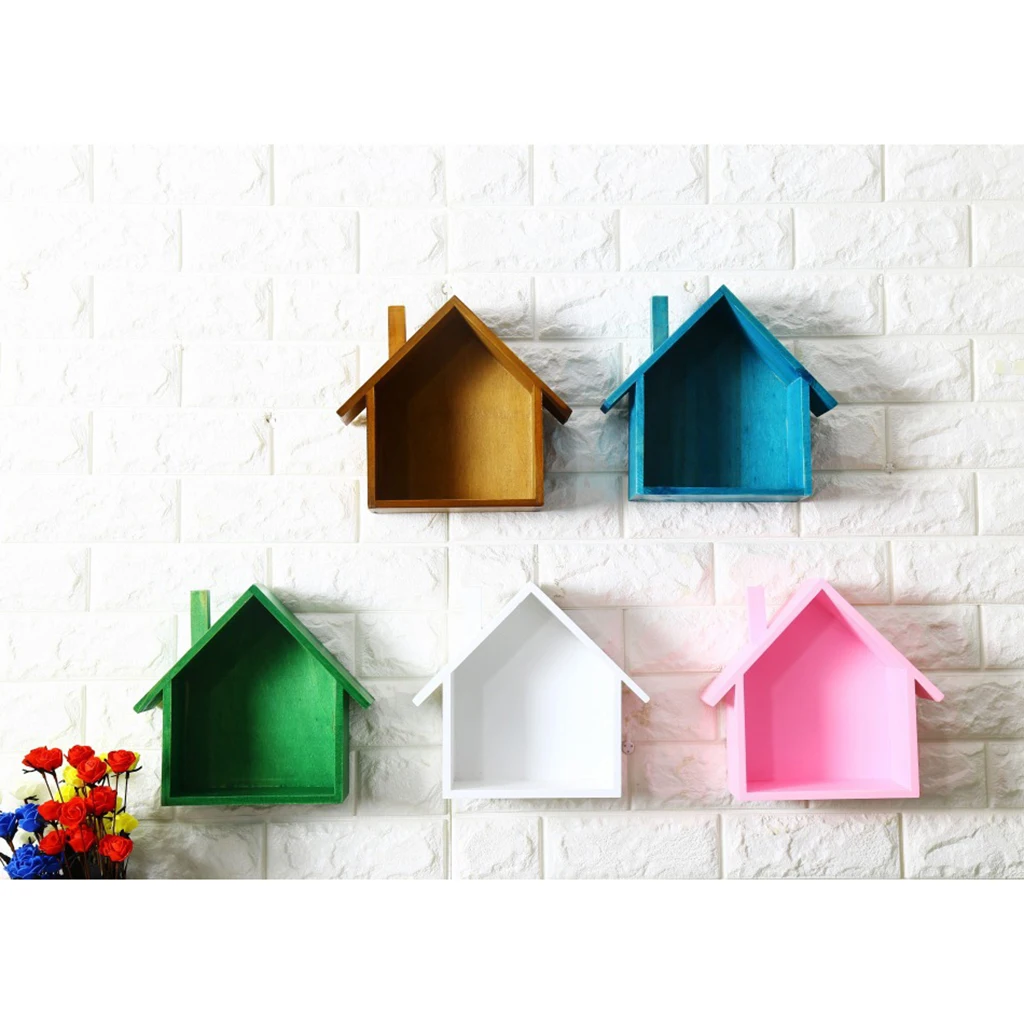 House Shape Wood Wall Shelf Display Hanging Shelving No Finish for Bedroom Kids' Room Decorations