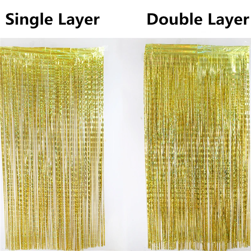 1*2M Gold Pink Rainbow Sequin Backdrop Foil Fringe Tinsel Curtain Birthday Party Rain for Wedding Wall Anniversary Decoration