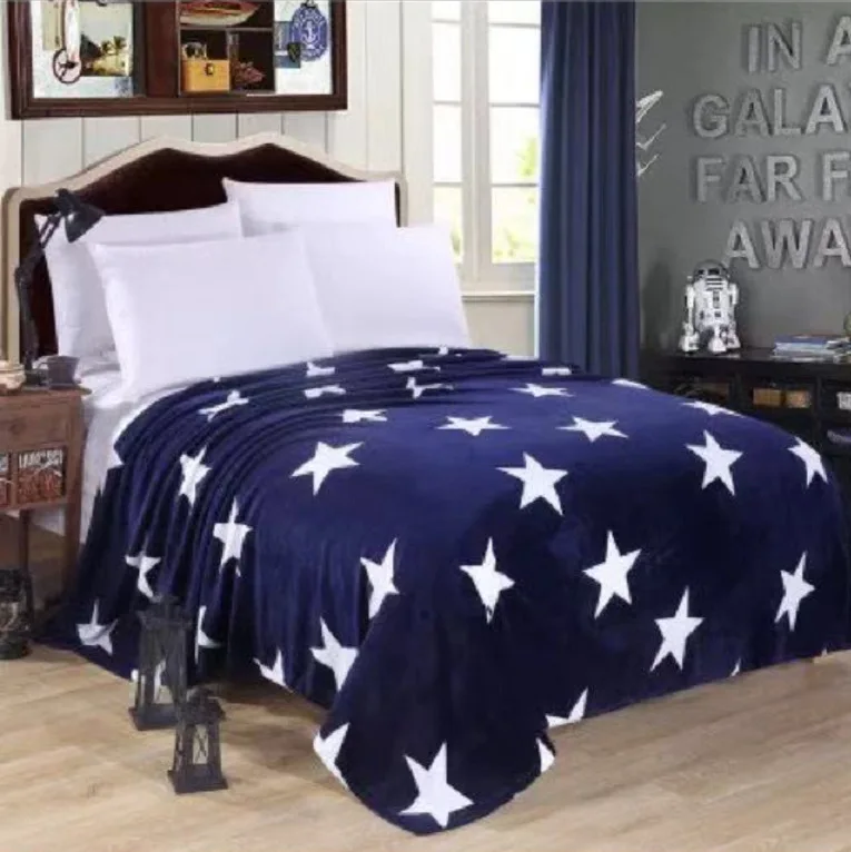 

HOT Soft Warm Blue Starry Sky Throw Blanket Sleeping Bed Cobertor Coral Fleece Blanket on Sofa/Plane/Travel Winter High Quality