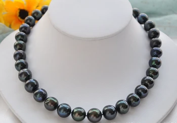 

Huge 17" 14mm black round FRESHWATER PEARL NECKLACE 925ss (A0511)