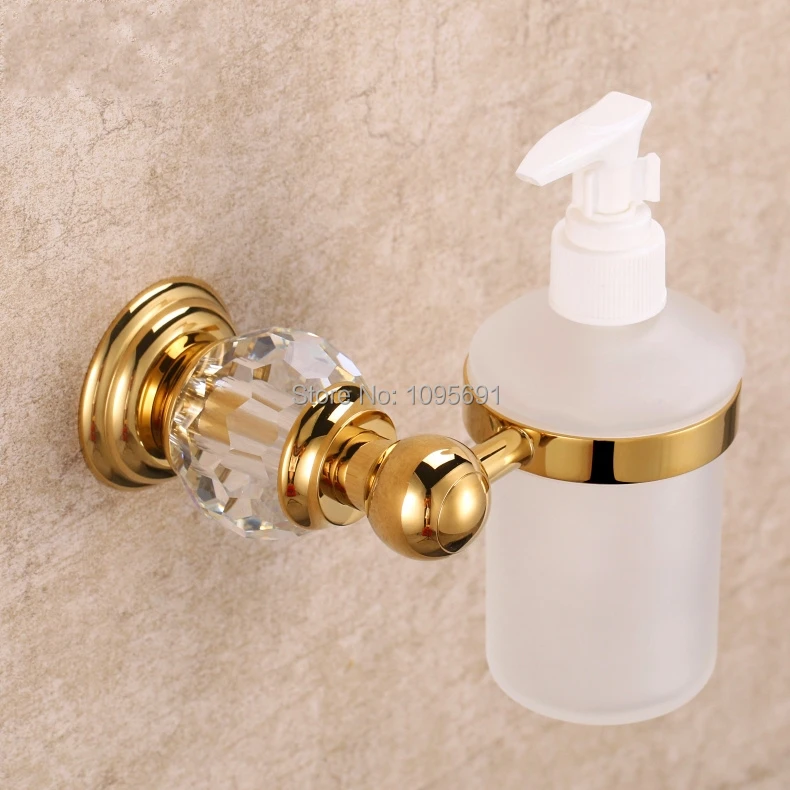 MAIDEER Bathroom Crystal & Brass & Glass Gold Liquid Soap Dispenser