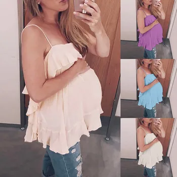 

vetement femme 2019 Maternity Pregnant tops clothes Sleeveless Ruffle Vest Breastfeeding Sundress Pregnancy Blouse ropa de mujer