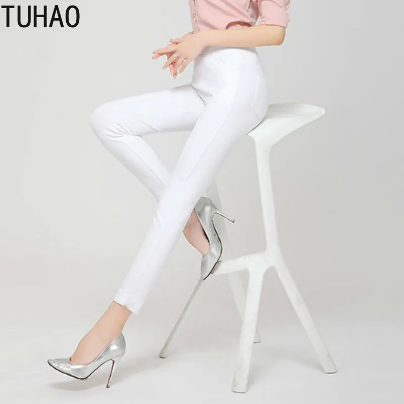 

TUHAO 2019 Spring Summer Women`s large size 4XL 3XL White Black Casual Stretch Skinny Office Lady Pants Trousers for Women AKZ