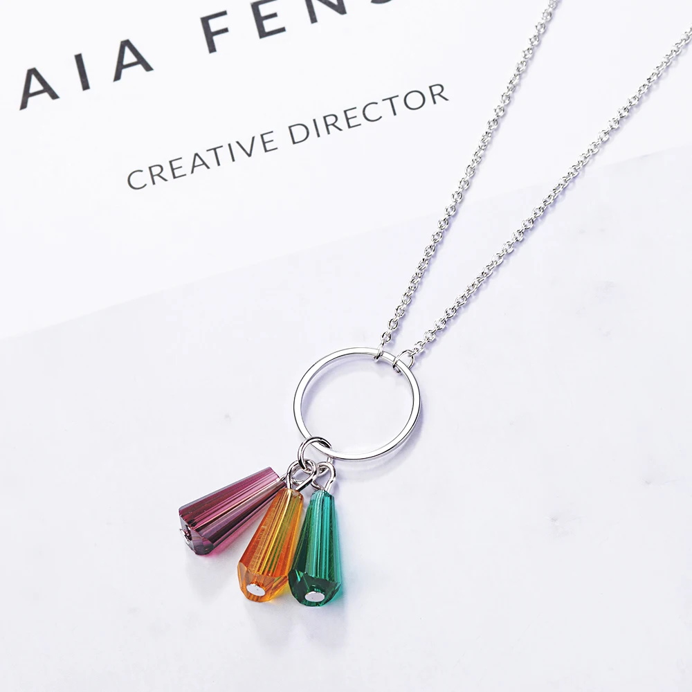 

Fan-shaped Colorful Artificial Crystal Rainbow Tassel Circle Necklace 925 Sterling Silver Necklace For Women