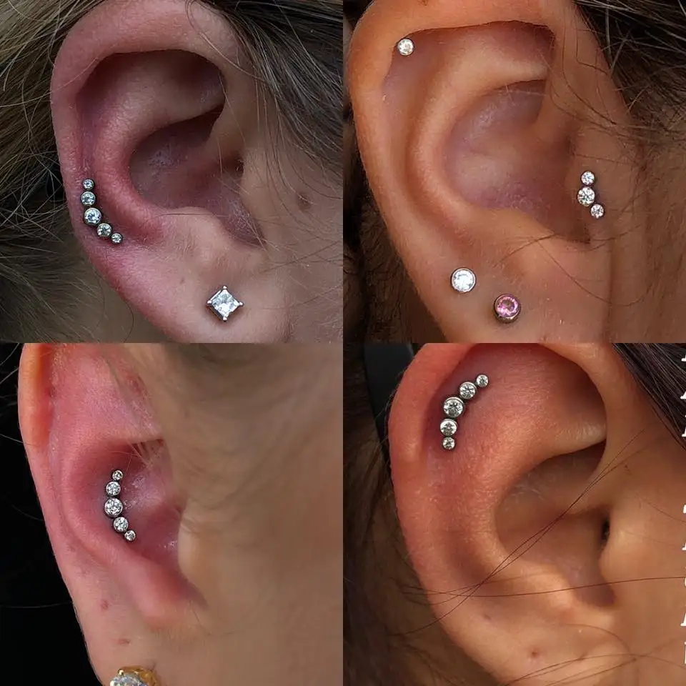 Nuevo Color Plateado Sobre Acero Quirúrgico Tragus Cartílago Barra con blanco opal
