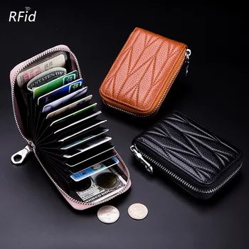 

New Fashion 100% Genuine Cow Leather Business Card Holder Organizer zipper Men Women Bank Credit Card Holder Bag ID Card Wallet
