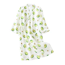 Свежий сладкий авокадо Лето хлопок японское кимоно халаты для женщин с длинным рукавом Женские халаты сексуальные милые Мультяшные халаты