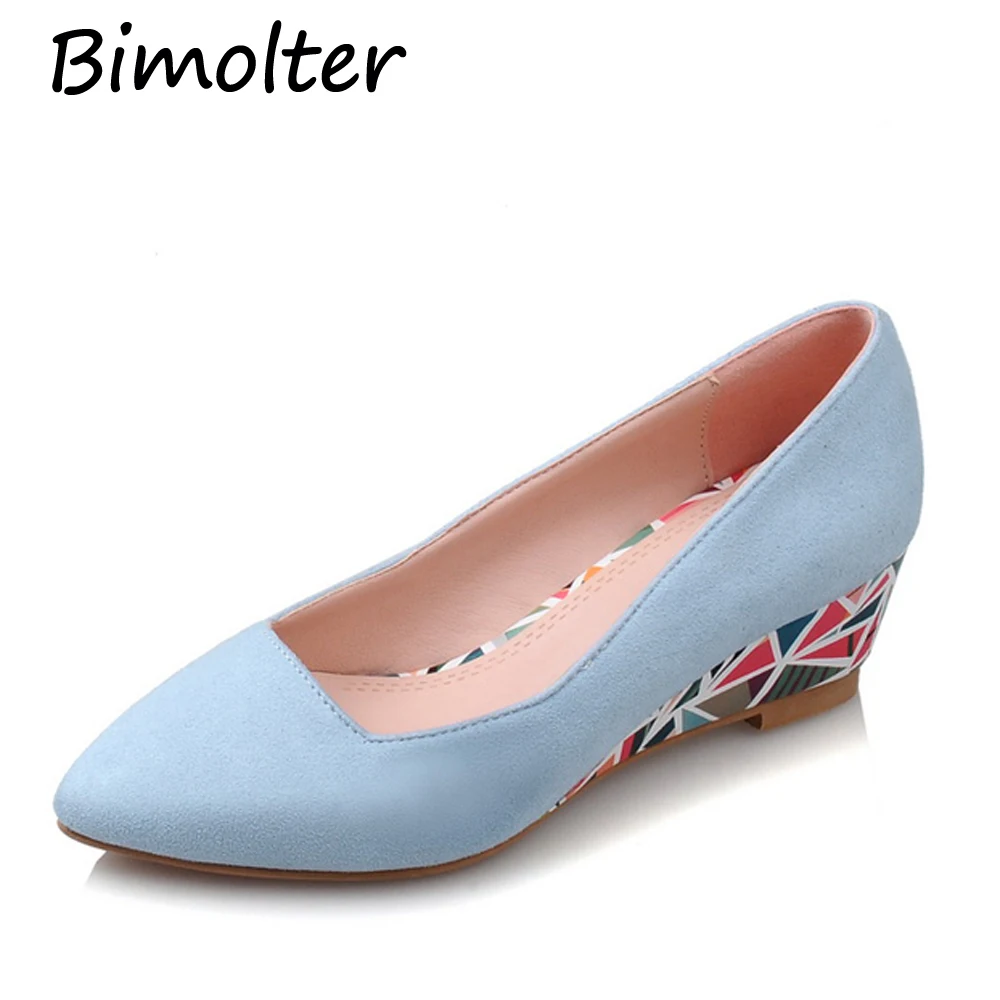 

Bimolter New Women PU Pumps Fashion High Quality Basic Geometric Colors Pointy Toe Ballerina Ballet Wedges Slip On Shoes PFSB016