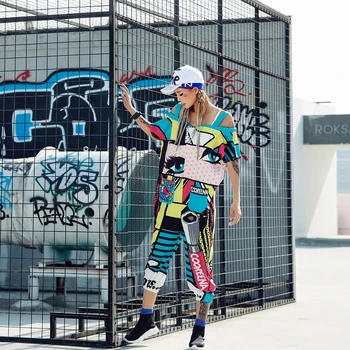 

Summer Rompers Women Jumpsuits Casual Loose Calf-Length Pants Polyester Printed Streetwear Harajuku Jumpsuit Light and Breath