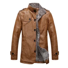 Новая зимняя мужская Куртка теплое толстое пальто из искусственной кожи повседневные куртки с воротником-стойкой Мужская однотонная брендовая флисовая одежда