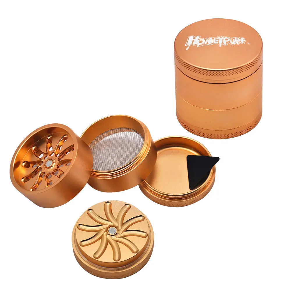 

HONEYPUFF Aluminum Groove Grinder by AeroSpaced 53MM 4Piece Metal Smoking Grinders CNC Toothless Tobacco Crusher Smoke Miller