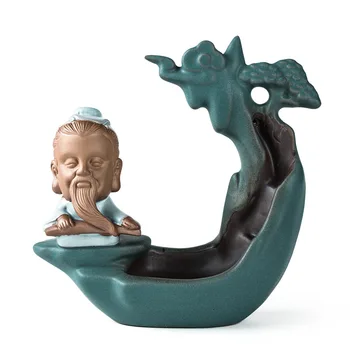 

Backflow Ceramic Incense Burner Censer Old Man Design Incense Cones Holder Use in Home Office Living Room Bouddha Decoration