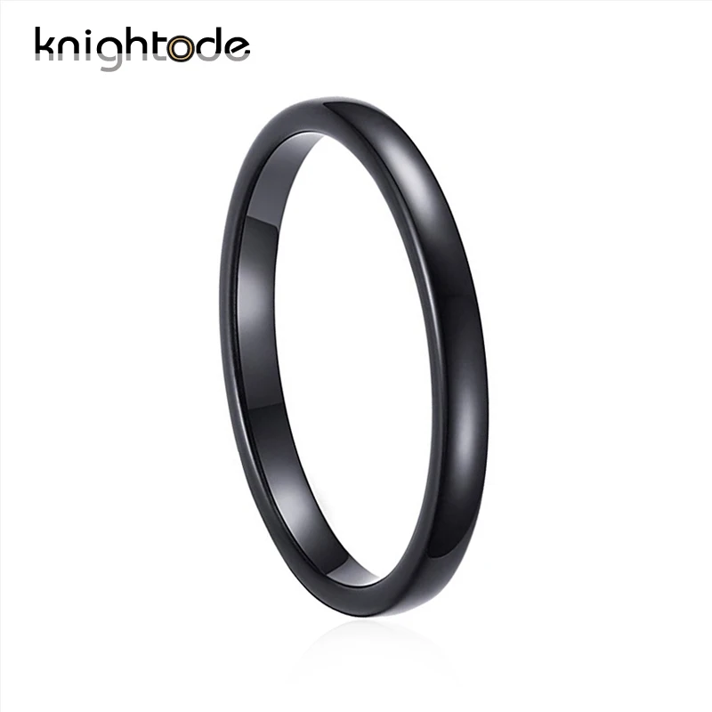 

Knightode Tungsten Engagement Black Ring 2mm For Women Dome Polished Shiny Real Tungsten Carbide Size 4-12