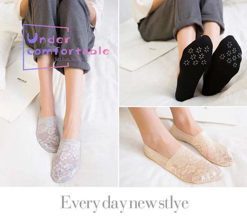

Newest Summer Anti Heel Invisible Fancy Thin Lace Solid Women Low Ankle Sock Simple Style Comfortable Intimates Girl Sock