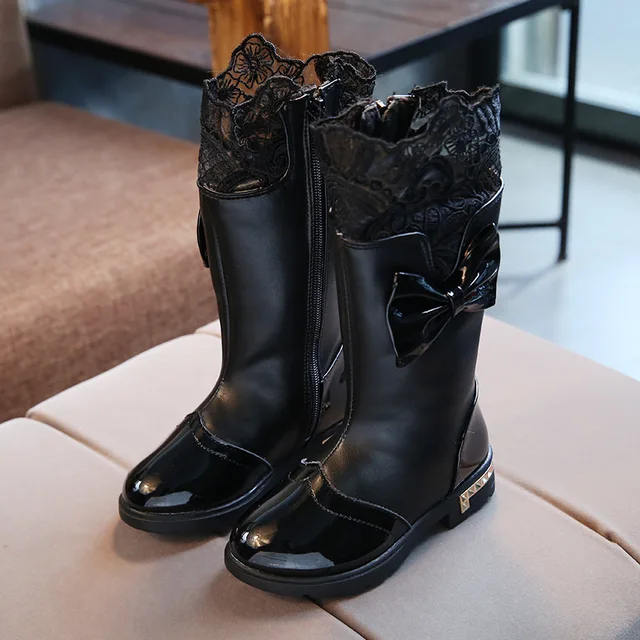 JGVIKOTO Girls Fashion Boots Princess Lace With Bow Tie PU Leather