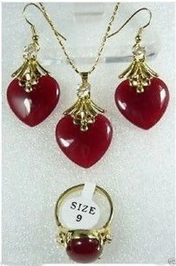 

Hot sale new Style >>>>>Nice Red stone Necklace Earrings Ring Set