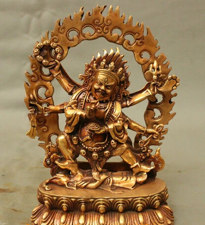 

xiuli 004026 8.8 Chinese Tibetan Buddhism Bronze 6 Arms Mahakala Buddha Wrathful Deity Statue