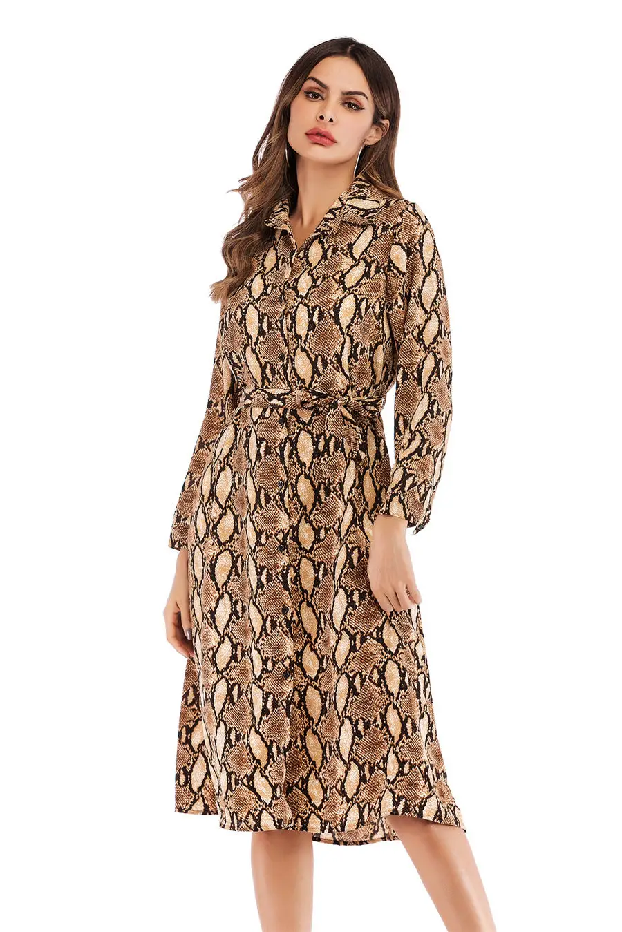 Gladiolus Chiffon Spring Dress Women 34 Sleeve Turn-Down Collar Leopard Print Belt Women Shirt Dress 2019 Autumn Sexy Dresses (34)