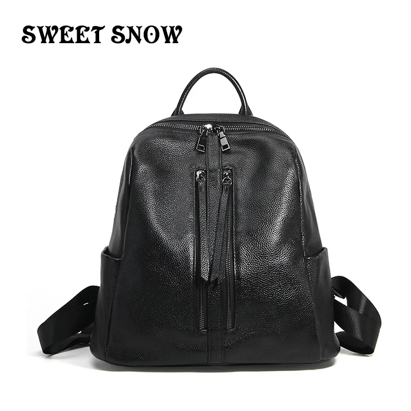 

SWEET SNOW Girls First layer Cowhide School Bags Women Backpacks Female Shoulder Bag Sac a Dos Travel Ladies Bagpack Mochilas