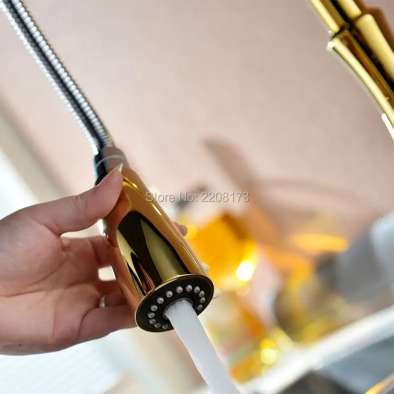  Luxury High Quality Gold Pull Out Sprayer Kitchen Bar Sink Faucet Hand Held Sprayer Mixer Solid Bra - 32710293780