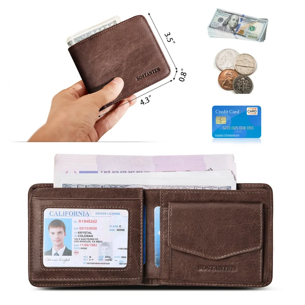 BOSTANTEN мужской держатель для ID/кредитной карты двойной передний карман кошелек с