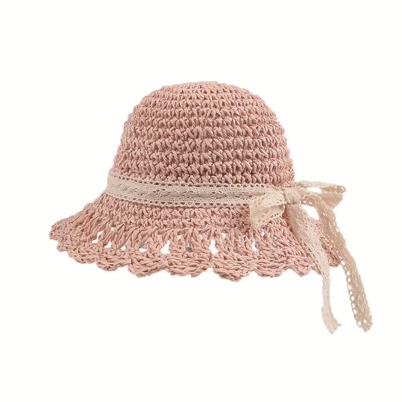 Bow Baby Girl Straw Sun Hat Hollow Breathable Cool Fedora Cap for Princess Sunshade Summer Beach with Wide Brim Sweat Band and Chinstrap (6)