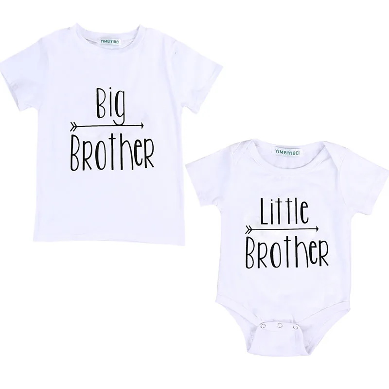 

2017 Cotton summer Letter Printed Little Big Brother Baby Boys short sleeve T-shirt Little Brother Romper Clothes Set
