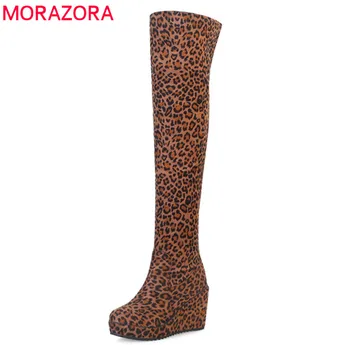 

MORAZORA 2020 new arrival thigh high over the knee boots women round toe autumn winter boots wedges shoes ladies platform boots