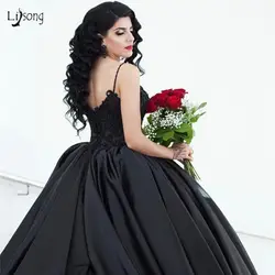 Готические винтажные черные свадебные платья 2019 кружевные бисерные пышные бальные платья для невесты на шнуровке сексуальные свадебные