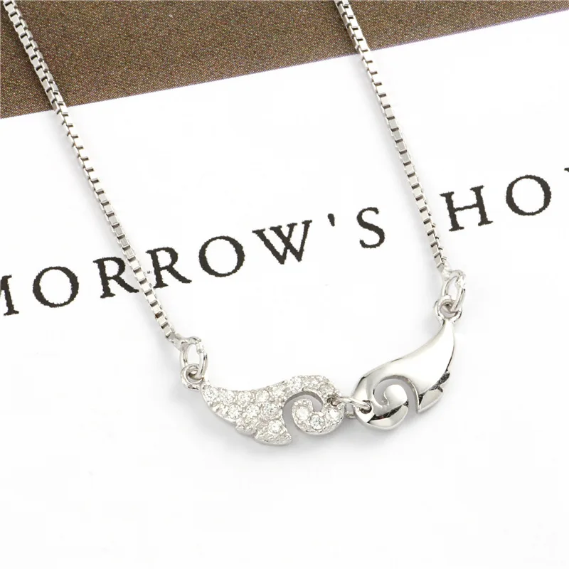 angel wings mini zircon necklace woman 100% 925 Sterling silver nacklace Jewellery Clavicle chain pendant charms