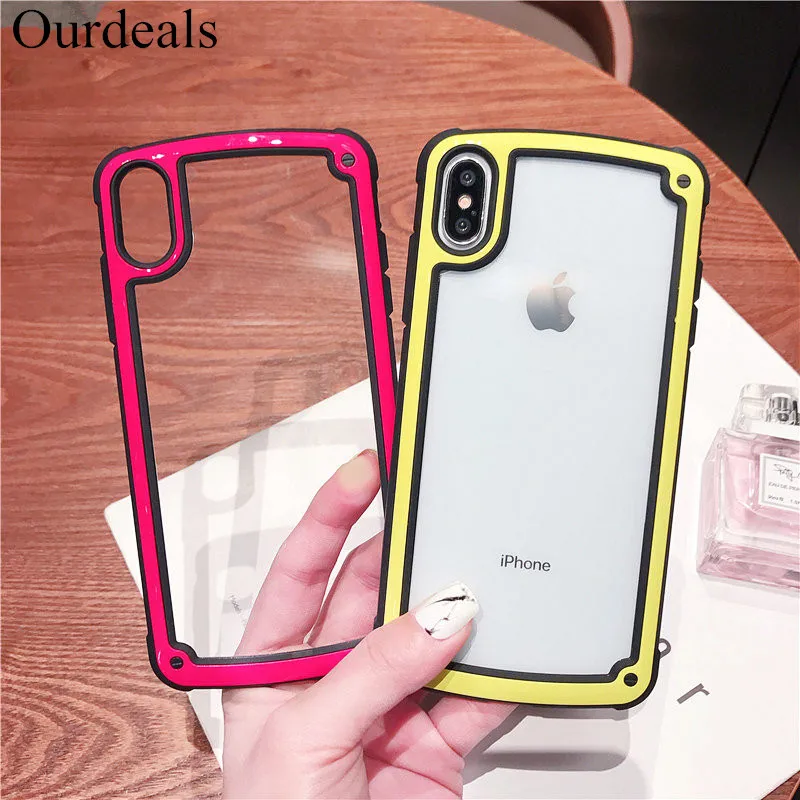 

Ourdeals Simple Solid Color Border Phone Case For iphone XS MAX XR For iphone X 8 7 6 6s plus Case Transparent Drop Back Cover