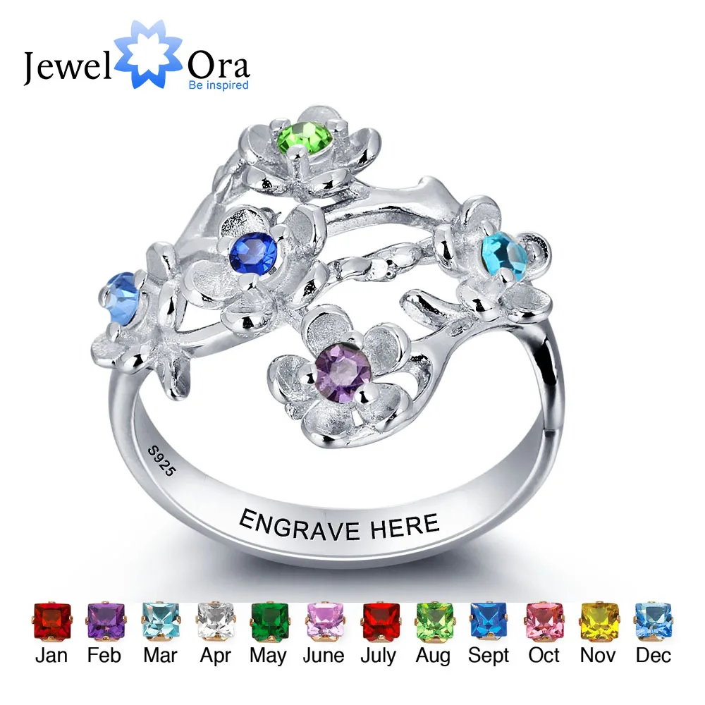 Personalized Birthstone Jewelry Party Accessories Engrave Name Ring 925 Sterling Silver Rings For Women (JewelOra RI101964)
