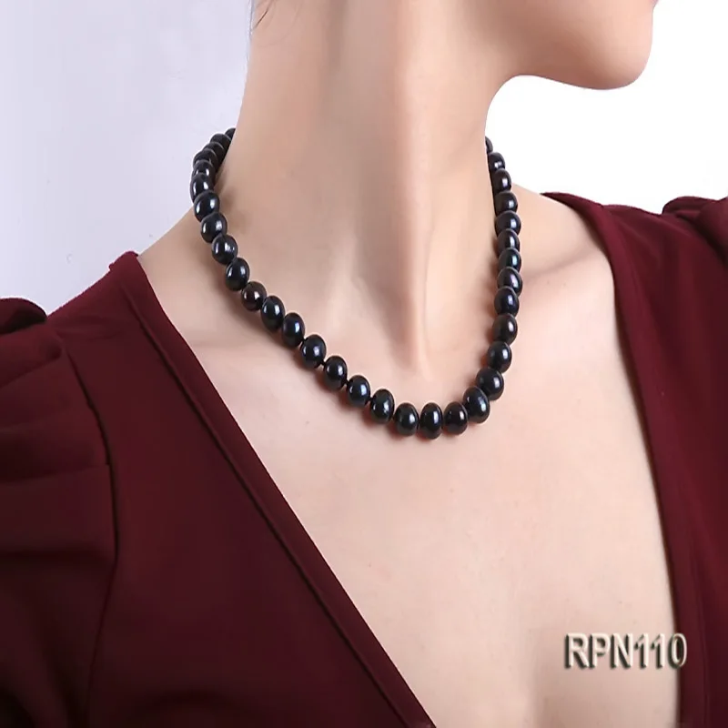 JYX Высокое качество ожерелье 10-11 мм черный круглый настоящий пресноводный жемчуг ожерелья для женщин 18"