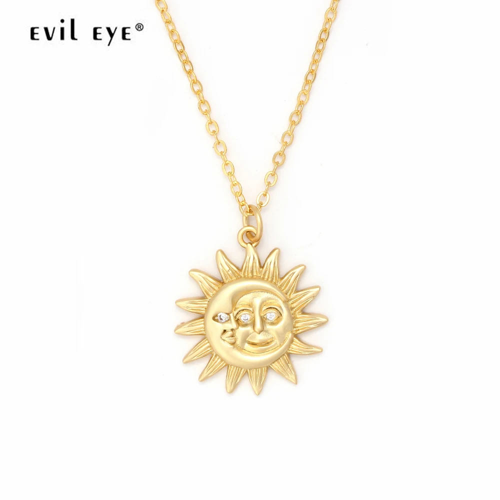 

Evil Eye Golden Sun And Moon Pendant Chain Necklace Women Choker Jewelry For Best Friends Lovers Neckless Gifts EY6168