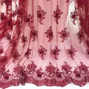 

Embroidery tulle french 3D Flower lace fabric beaded african lace fabric nigerian lace fabrics for wedding party 5 yards per lot